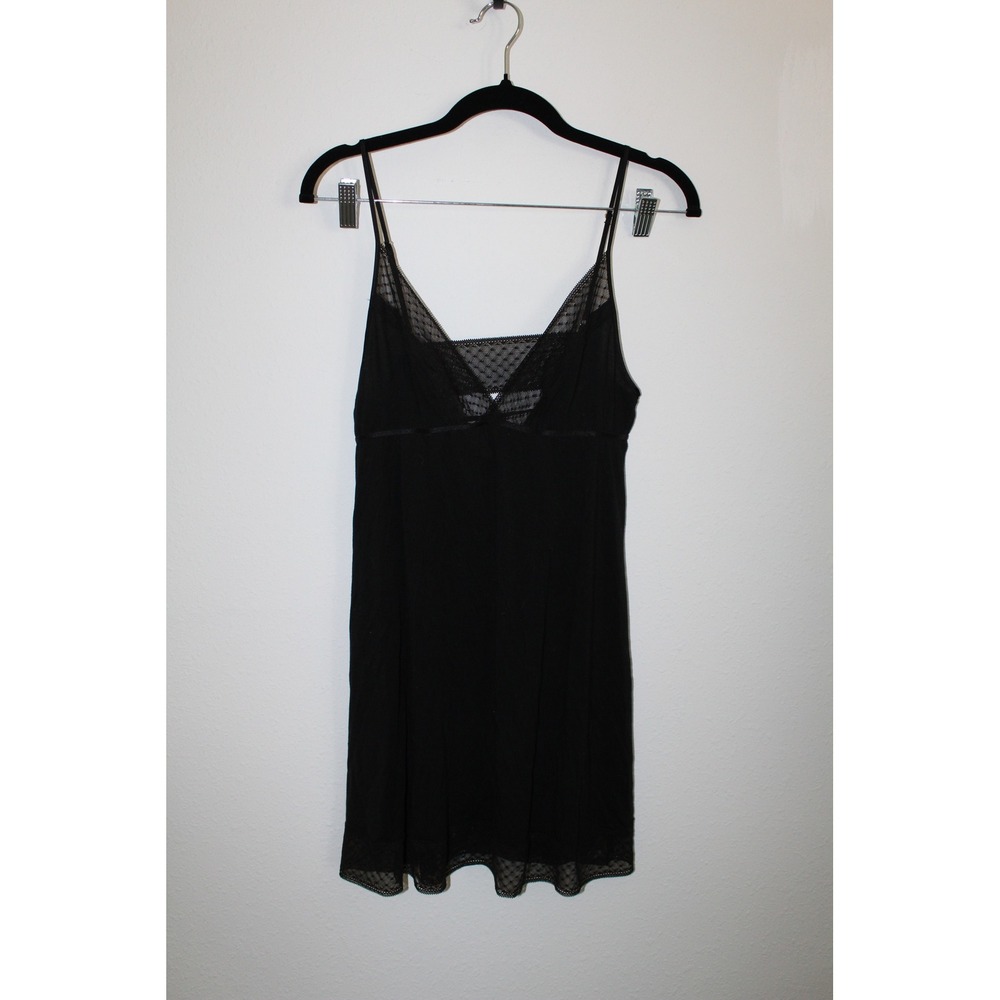 Victoria's Secret Black Point D'esprit Mesh Trim Chemise Nightgown Small Nighty